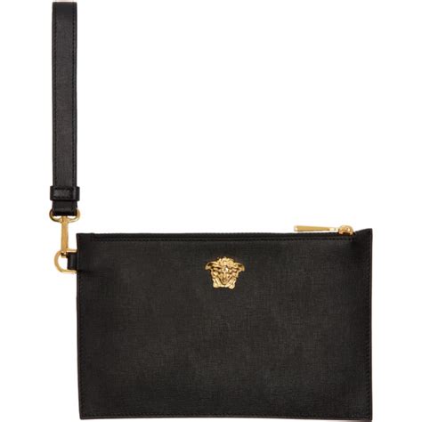 versace black saffiano medusa pouch|VERSACE Saffiano Medusa Wrist Pouch Black .